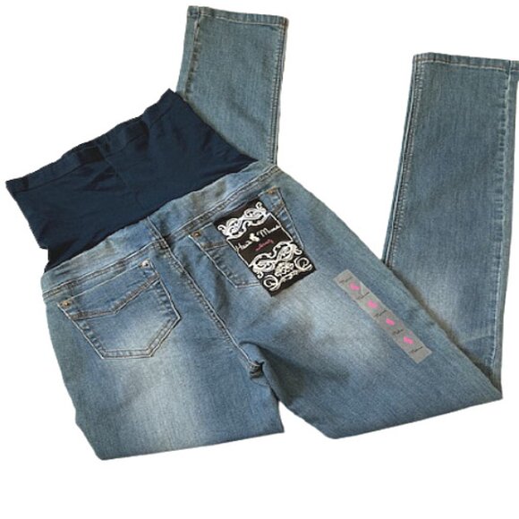 Haute Mama Maternity Full Belly Band Faded Light Wash Stretched Skinny Jeans M - Picture 4 of 6